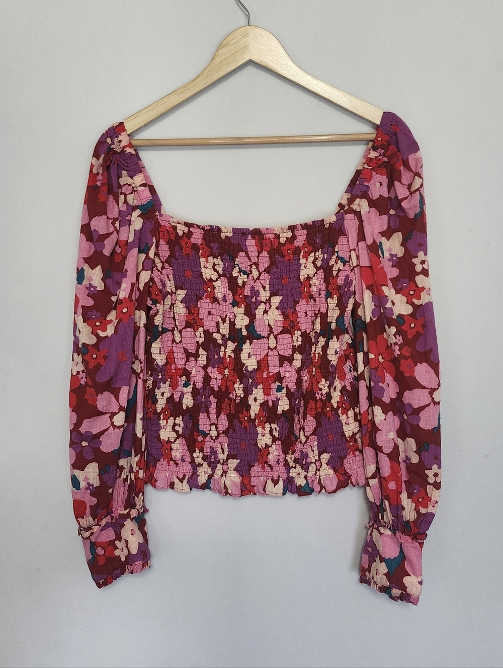 Free People Bright Floral Peasant Top Size L